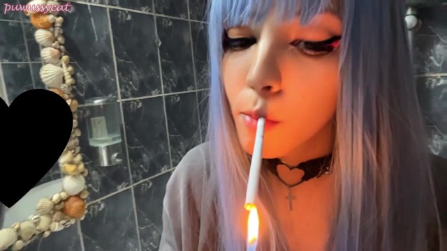 Blue Hair Alt Babe smoking in your bathroom (full vid on my 0nlyfans/ManyVids)