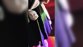 Mistress put her hands under the skirt of her sissy slave in a maid costume