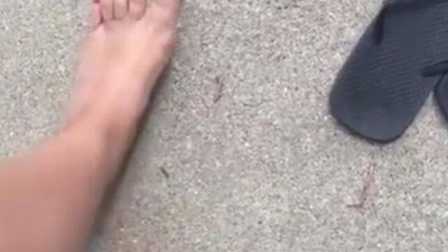 Perfect painted red toes  walking barefoot outside (Verified Amateurs)