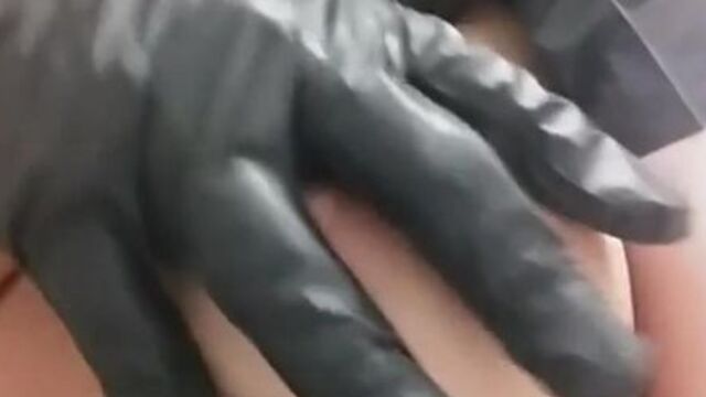 Black gloves on big boobs