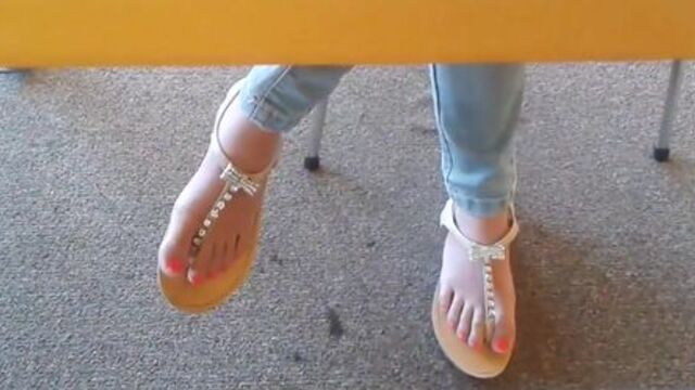 Candid Asian Teen Library Feet in Sandals 1 Face