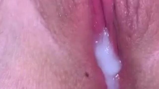 MILF plays with wet pussy after cream pie!