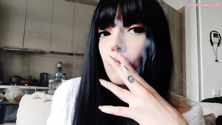 Goth Babe Smoking in bathrobe (full vid on my 0nlyfans/ManyVids)