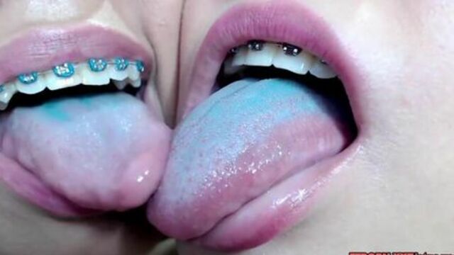 Young brace lesbians tounge kissing