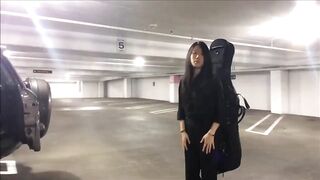 Asian girl gets her feet worshiped and sniffed in a car