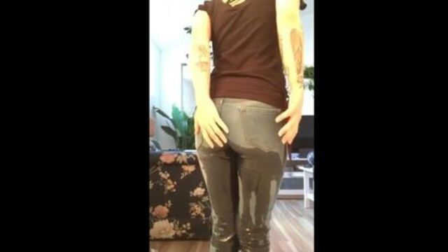 Feles Jeans Wetting, (Pee Desperation, Thong Panties, Locked out Bathroom)