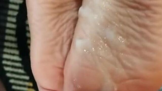 Bitch Gets Cum All Over her Feet Soles and Toes