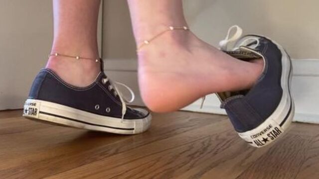 Barefoot shoeplay & dangling in dirty converse sneakers