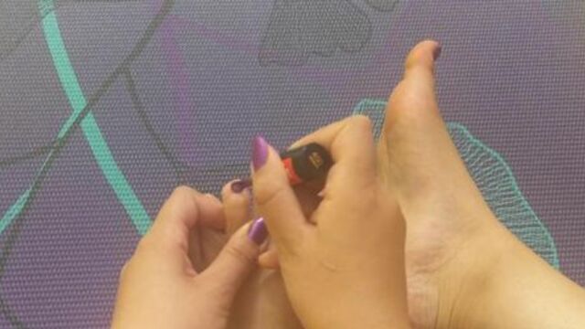 Cute Arabic Feet in Purple Socks with Toe Painting FOOT FETISH