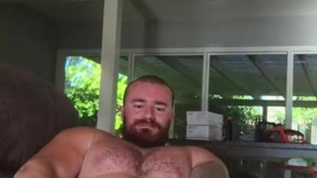 Huge Cock Bodybuilder Flex And Jerk Off On Couch. Hot Alpha Musclebear Sexy