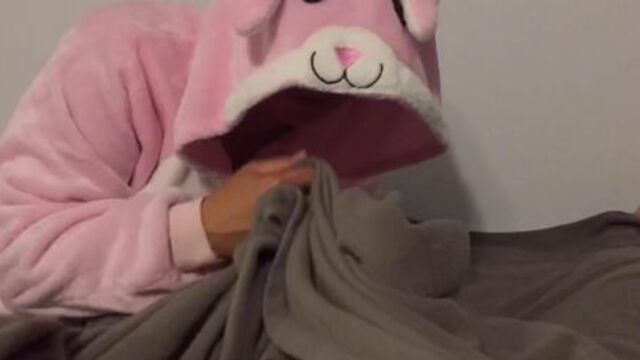 Fleece handjob from girl in bunny onesie