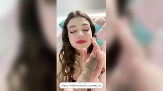 a cute brunette with natural tits gets high from a dildo