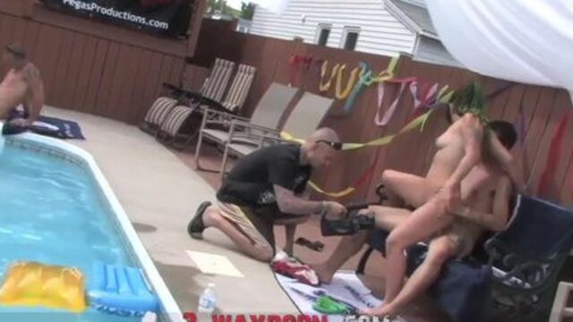 3-Way Porn - Family Pool Party Old-Young Family Threesome