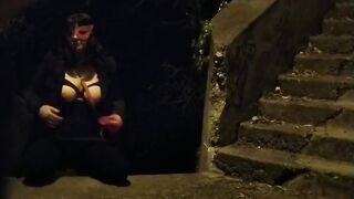 Mother in law sucking boy cock in public on dog leash