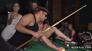 Hot blonde humiliated in public pool bar (Antonio Ross, Tina Kay)