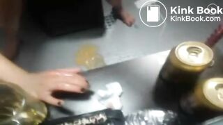 desperate redhead licks her puke for a dollar