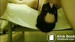 Hot masked brunette gets her throat fucked hard