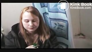 Bulimia Vomit and Food Poisoning - puking into a barrel in the bathroom mp4