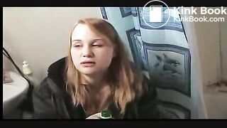 Bulimia Vomit and Food Poisoning - puking into a barrel in the bathroom mp4