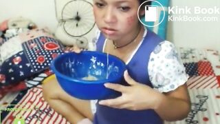 cute skype whore drinks puke and blows bubbles 1