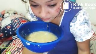 cute skype whore drinks puke and blows bubbles 2