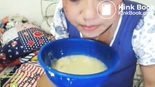 cute skype whore drinks puke and blows bubbles 2