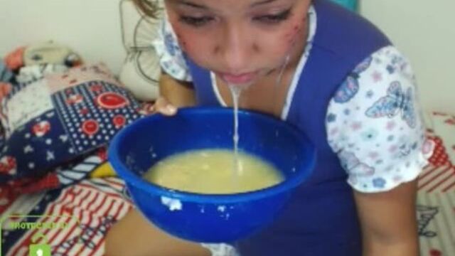 cute skype whore drinks puke and blows bubbles 2