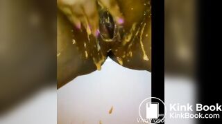 Yucky Princess gags and smears shit on tits