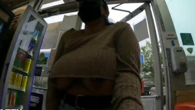 Whore walk in public whit hanging big boobs