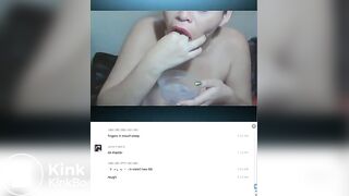 Latin slut vomits and slaps herself