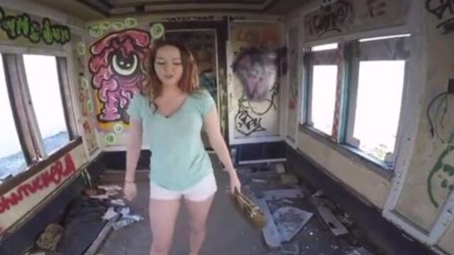 Big boobs redhead teen fucked for cash in abandoned train pov milf cumshot