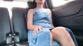 She ride black dildo and cum in car