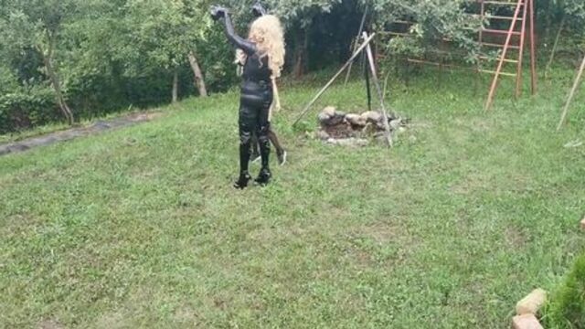 Horse training for blonde TV TS cunt by sexy goth domina pt1