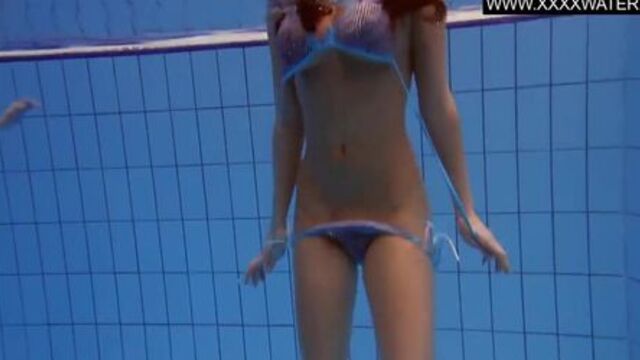 Swimming pool threesome horny babes