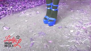 Lady L sexy walking with extreme bluek high heels.