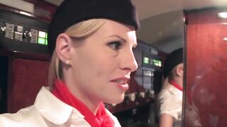 CFNM stewardess femdoms dominate passenger