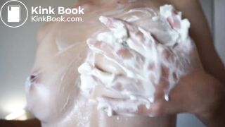 Redhead babe's naughty shower time with whip cream