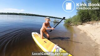 Blonde MILF Plays with Dildo and Gives Blowjob on a SUP Board