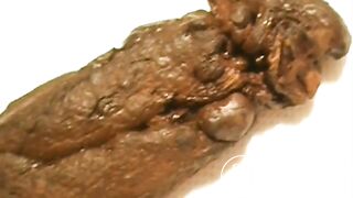 Gros gland dur et brun gicle sa sauce sur un gros caca chaud