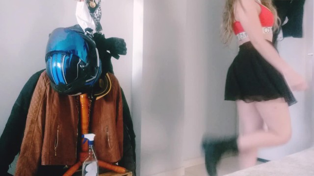 Cute and hot student dancing with a skirt