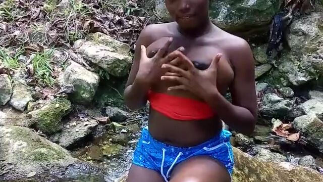 Brunette Teen Boobs Flashing by The River Quarantine in the Forest