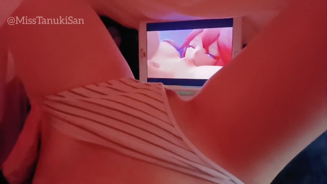 POV Kawaii Asian girl touching herself watching lesbian porn hentai wet Pink Pussy family are home