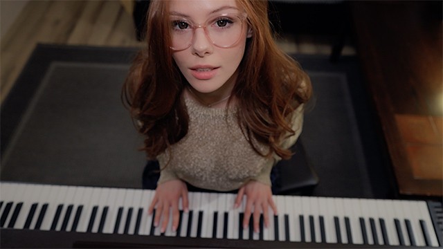 Music is fun when a student has no panties | piano lessons | SEX with Teacher | cum on face