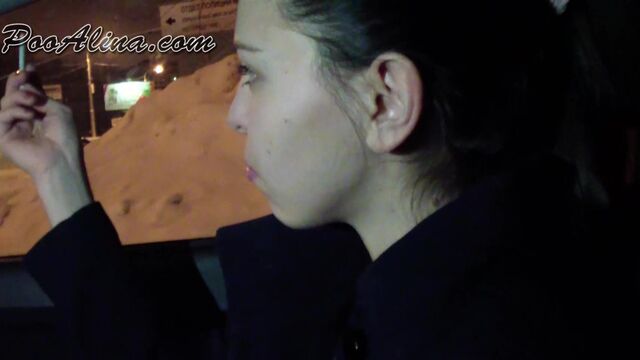 Young Alina smoking and pooping in the car 10