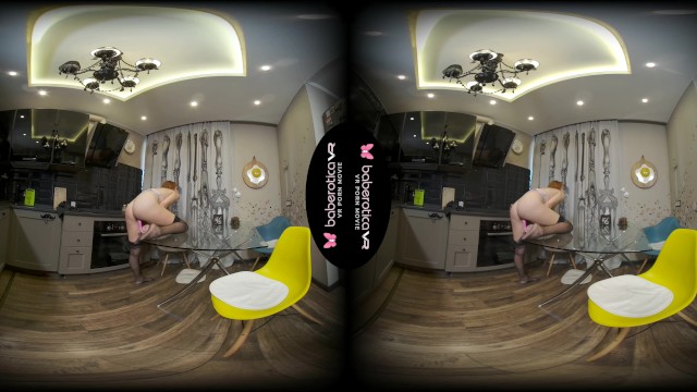 Solo babe, Candy Red masturbates in the kitchen, in VR