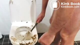scat pig faggot eating shit from the toilet