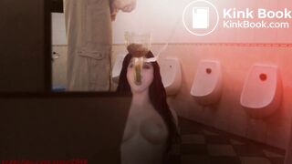 Toilet slut drinks piss and shit in public toilet