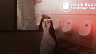 Toilet slut drinks piss and shit in public toilet