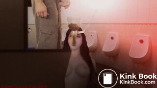 Toilet slut drinks piss and shit in public toilet