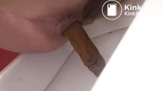 Beautiful girl shows her big hole and her product